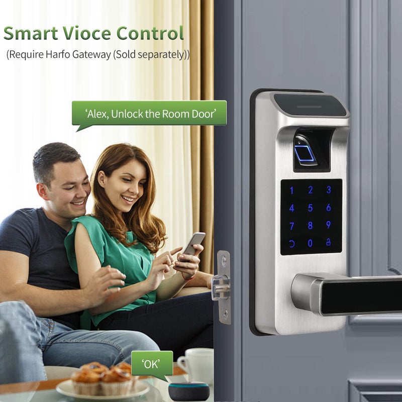 Harfo Smart Door Lock, Heavy Duty 5 in 1 Keyless Entry Door Lock, Full App Control Digital Keypad Lock, Reversible Handle with Fingerprints and Passcodes for Family/Office/Apartment (Satin Nickel) - Image 4