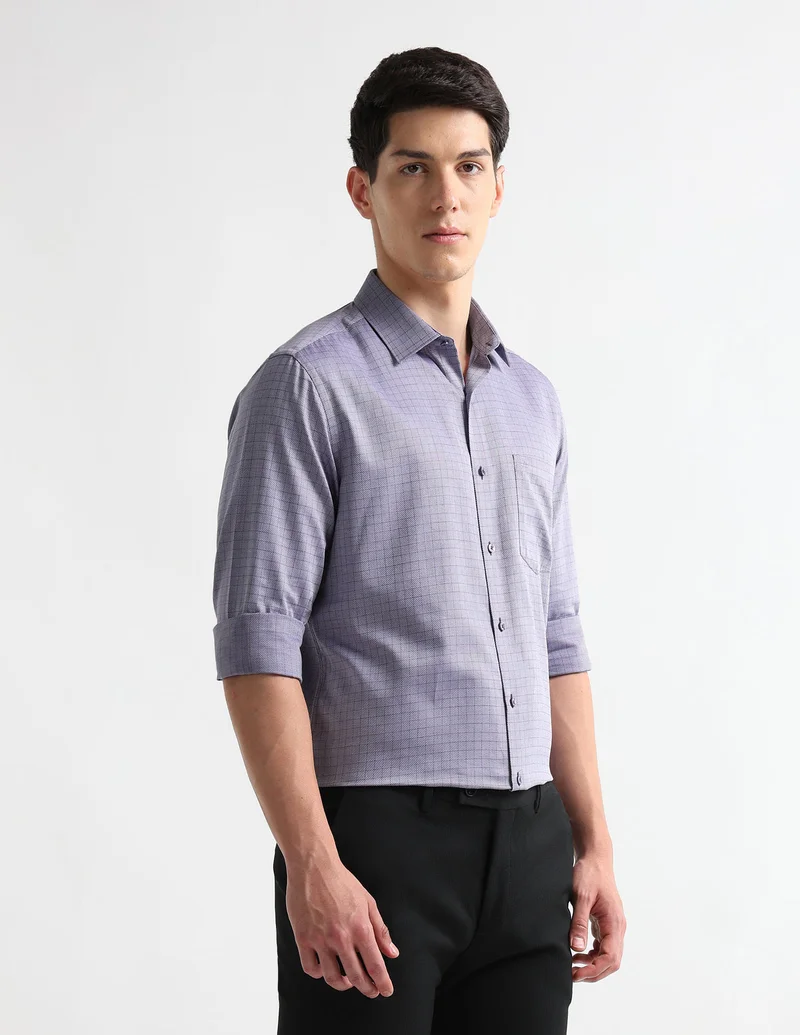 Arrow Dark Lavender Textured Graph Checked Auto Press Shirt for Men | Best Price UAE
