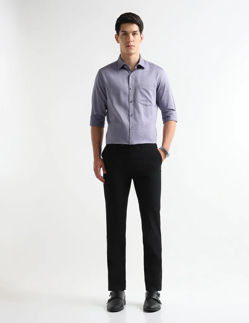 Arrow Dark Lavender Textured Graph Checked Auto Press Shirt for Men | Best Price UAE