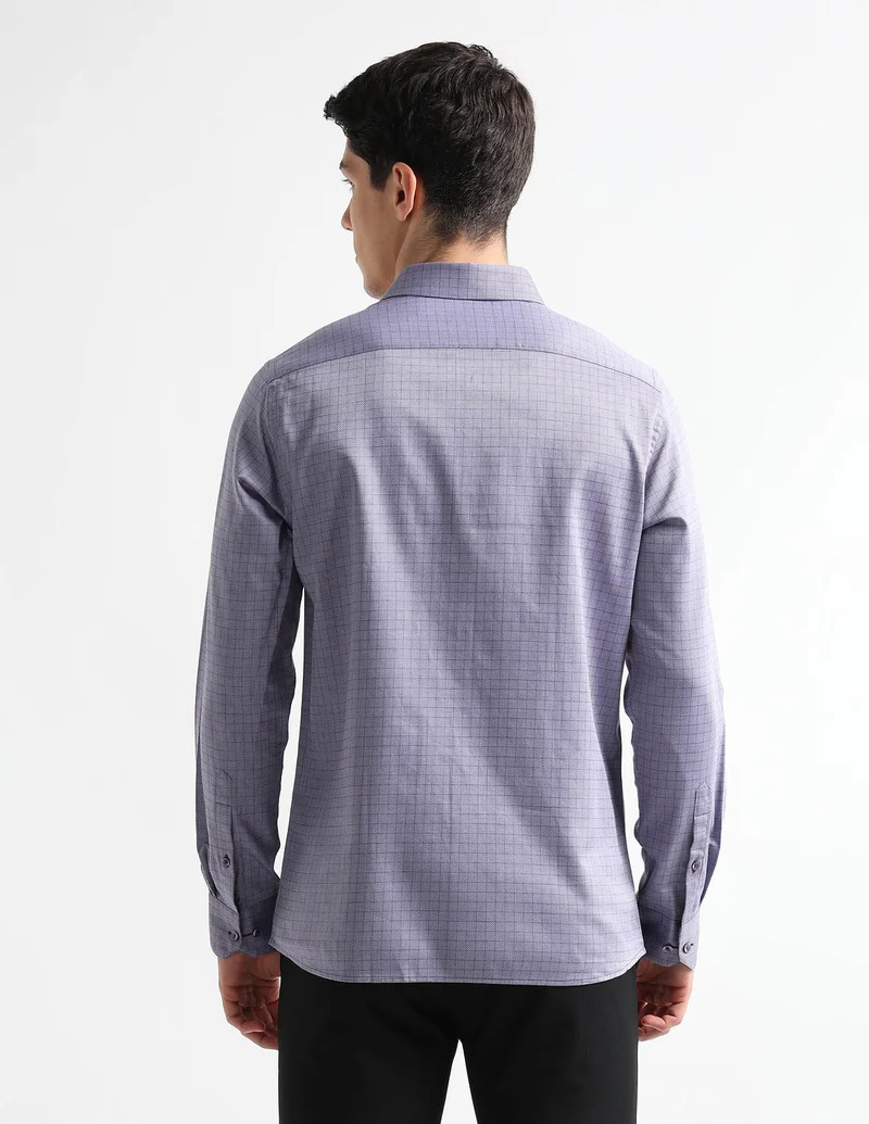 Arrow Dark Lavender Textured Graph Checked Auto Press Shirt for Men | Best Price UAE