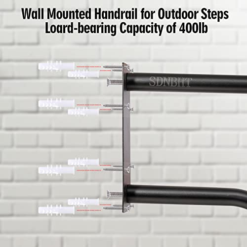 SDNBHT Hand Rails for Outdoor Steps 1-3 Steps Handrails for Outdoor Steps Stair Railing Indoor 22.8' Porch Railing U-Shaped Stair Handrail for Kids, Elderly, Pregnant Women, Disabled (Black) - Image 2