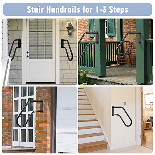 SDNBHT Hand Rails for Outdoor Steps 1-3 Steps Handrails for Outdoor Steps Stair Railing Indoor 22.8' Porch Railing U-Shaped Stair Handrail for Kids, Elderly, Pregnant Women, Disabled (Black) - Image 5