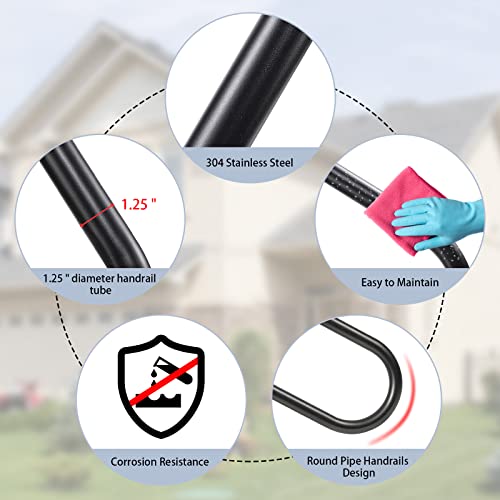 SDNBHT Hand Rails for Outdoor Steps 1-3 Steps Handrails for Outdoor Steps Stair Railing Indoor 22.8' Porch Railing U-Shaped Stair Handrail for Kids, Elderly, Pregnant Women, Disabled (Black) - Image 4