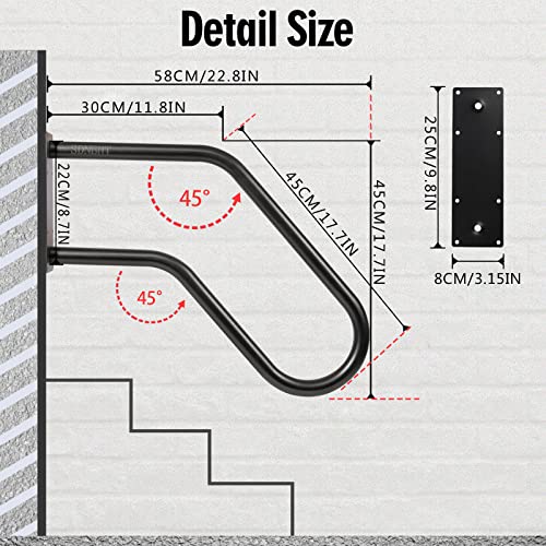 SDNBHT Hand Rails for Outdoor Steps 1-3 Steps Handrails for Outdoor Steps Stair Railing Indoor 22.8' Porch Railing U-Shaped Stair Handrail for Kids, Elderly, Pregnant Women, Disabled (Black) - Image 3