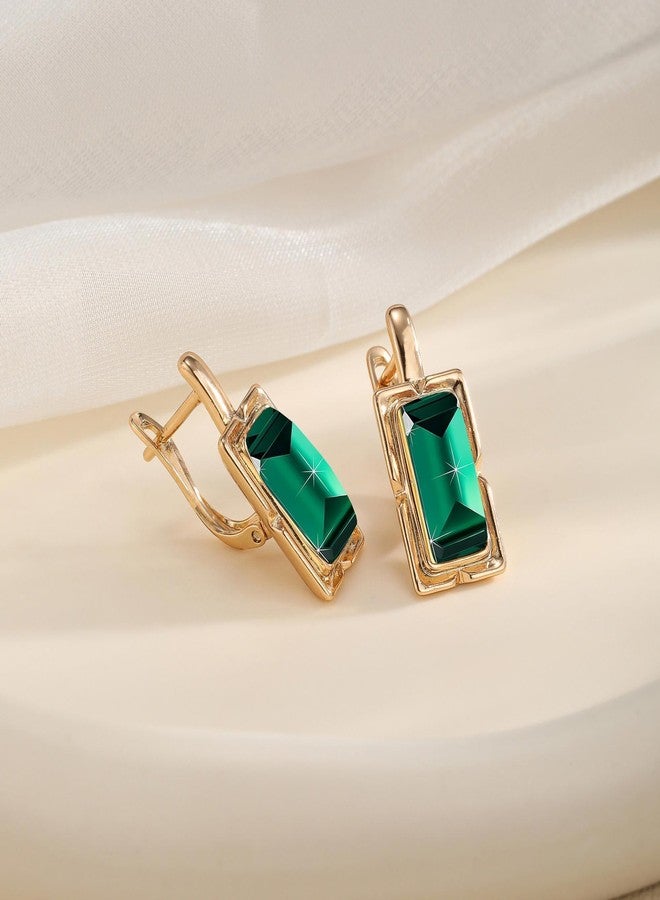 EVEVIC Austrian Crystal Leverback Earrings for Women Baguette Crystal Drop Earrings 14K Rose Gold Plated Hypoallergenic Jewelry Gift (Emerald Green) - Image 4