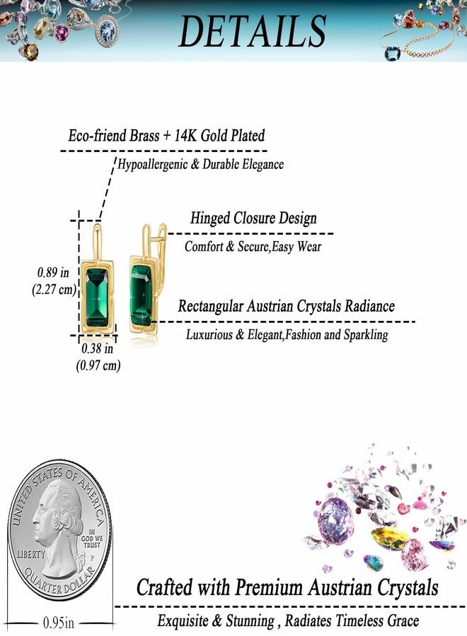 EVEVIC Austrian Crystal Leverback Earrings for Women Baguette Crystal Drop Earrings 14K Rose Gold Plated Hypoallergenic Jewelry Gift (Emerald Green) - Image 5