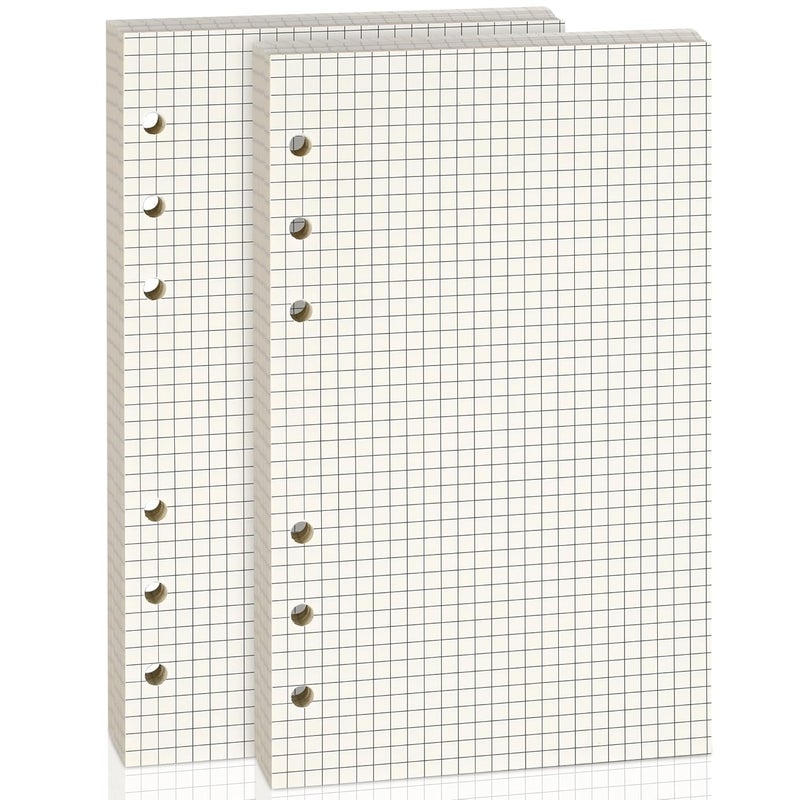 Imslery A6 6-Hole Beige Loose-leaf Paper - 2 Packs (80 Sheets per Pack, 100 GSM) - Grid Line, Refill for Notebook and Planner, Ideal for Note, Journal, Schedule, and Artwork, Fits A6 6-Ring Binder - Image 1