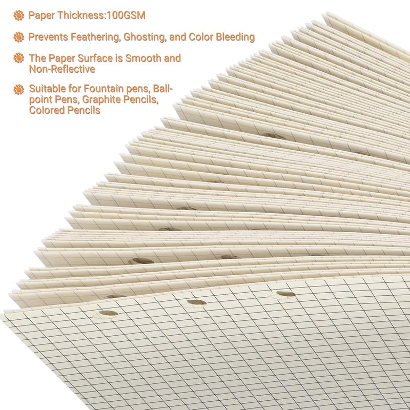 Imslery A6 6-Hole Beige Loose-leaf Paper - 2 Packs (80 Sheets per Pack, 100 GSM) - Grid Line, Refill for Notebook and Planner, Ideal for Note, Journal, Schedule, and Artwork, Fits A6 6-Ring Binder - Image 4