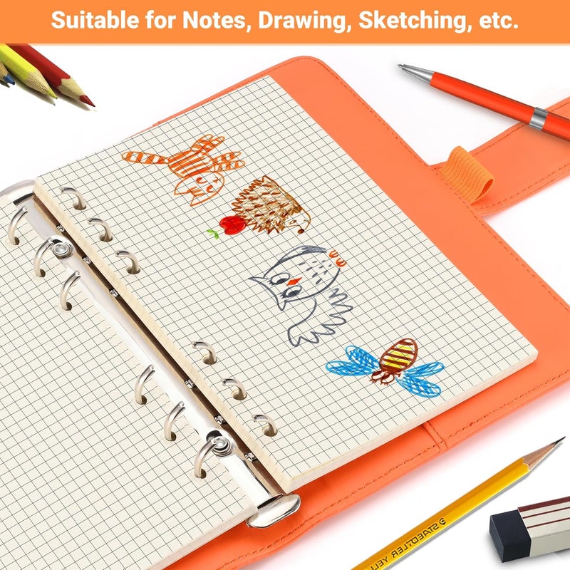 Imslery A6 6-Hole Beige Loose-leaf Paper - 2 Packs (80 Sheets per Pack, 100 GSM) - Grid Line, Refill for Notebook and Planner, Ideal for Note, Journal, Schedule, and Artwork, Fits A6 6-Ring Binder - Image 5
