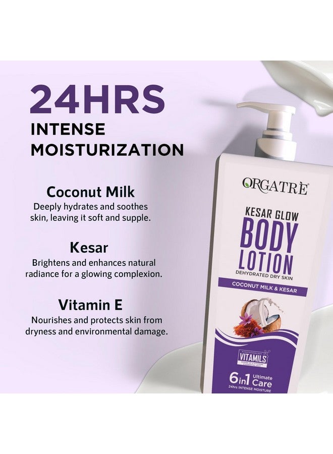 ORGATRE Kesar Glow Body Lotion for Dry Skin | Coconut Milk & Saffron | Deep Moisturization & Brightening | 24H Intense Hydration | For Women, Men & Kids | Antioxidant Protection - 400ml - Image 4
