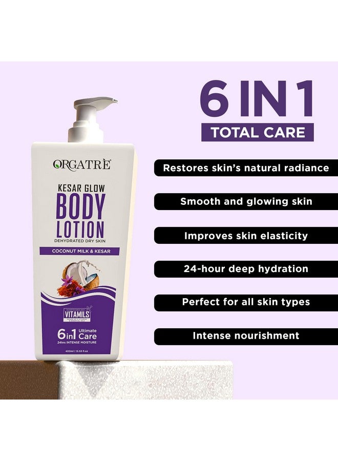 ORGATRE Kesar Glow Body Lotion for Dry Skin | Coconut Milk & Saffron | Deep Moisturization & Brightening | 24H Intense Hydration | For Women, Men & Kids | Antioxidant Protection - 400ml - Image 3