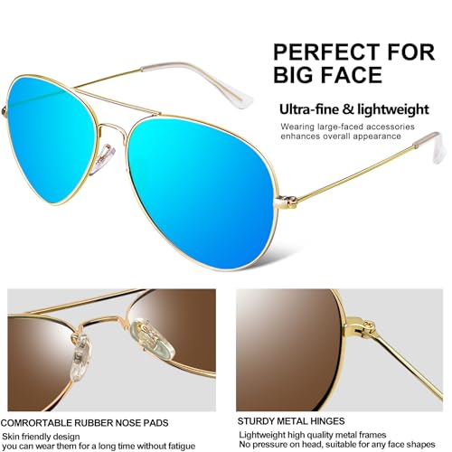 Joopin 3 Pack Classic Oversized Aviation Polarized Sunglasses UV Protection, Blue Teardrop Sun Glasses, Mirror Pink Sunnies, No Tangle Purple Shades Women Men - Image 5