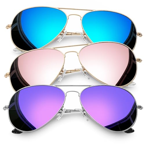 Joopin 3 Pack Classic Oversized Aviation Polarized Sunglasses UV Protection, Blue Teardrop Sun Glasses, Mirror Pink Sunnies, No Tangle Purple Shades Women Men - Image 1