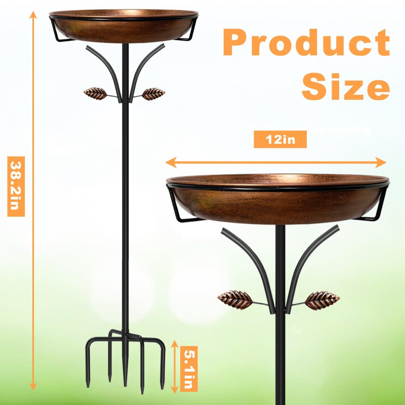 iCHKED Metal Bird Bath for Outdoor, Vintage Free Standing Birdbathswith Metal Stake Stand,Detachable Bird Baths Feeder Bowl for Garden Patio Yard Lawn Decor,Upgraded 5-Pronged Base (Antique Bronze) - Image 3