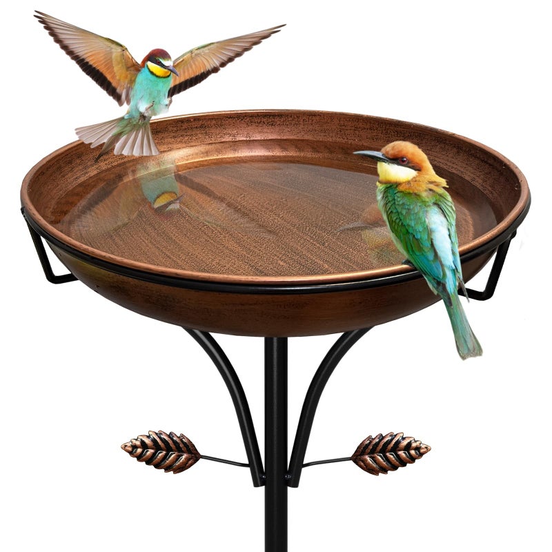 iCHKED Metal Bird Bath for Outdoor, Vintage Free Standing Birdbathswith Metal Stake Stand,Detachable Bird Baths Feeder Bowl for Garden Patio Yard Lawn Decor,Upgraded 5-Pronged Base (Antique Bronze) - Image 1