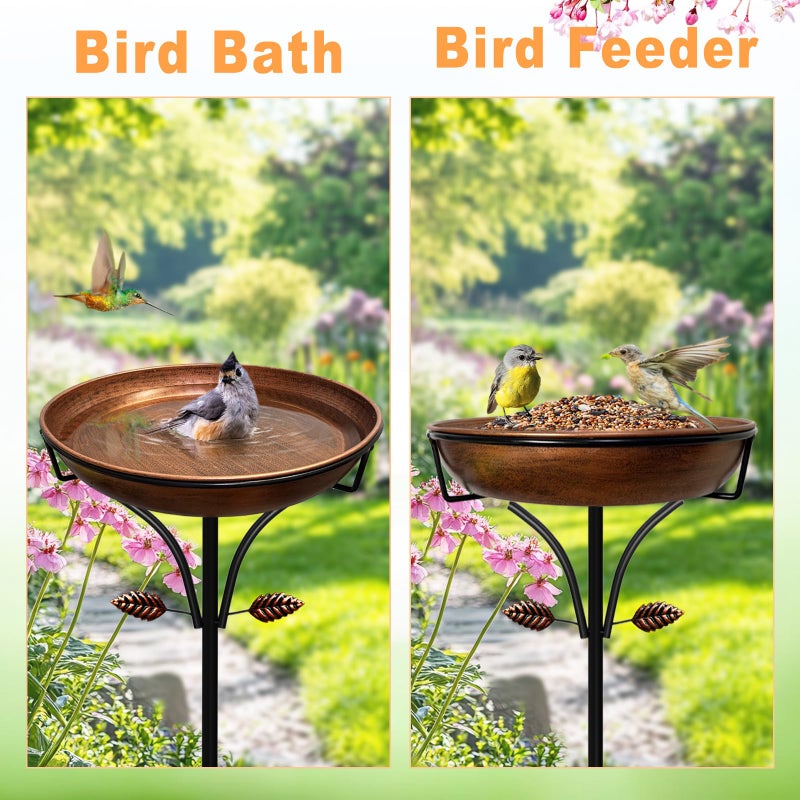 iCHKED Metal Bird Bath for Outdoor, Vintage Free Standing Birdbathswith Metal Stake Stand,Detachable Bird Baths Feeder Bowl for Garden Patio Yard Lawn Decor,Upgraded 5-Pronged Base (Antique Bronze) - Image 5