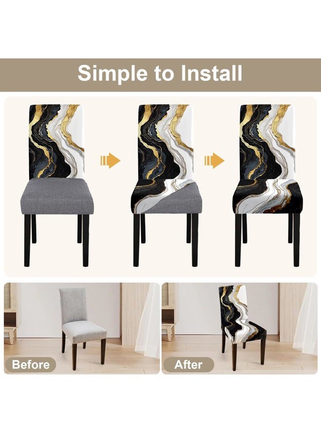 ANNA QUEEN Gold and Black Marble Chair Covers for Dining Room Kitchen Set of 4 – Elegant Stretch Washable Slipcovers for Dining Chairs, Modern Home Decor - Image 5