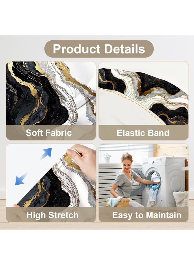 ANNA QUEEN Gold and Black Marble Chair Covers for Dining Room Kitchen Set of 4 – Elegant Stretch Washable Slipcovers for Dining Chairs, Modern Home Decor - Image 3