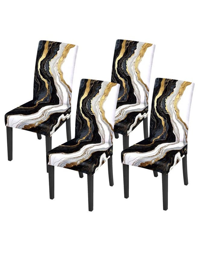 ANNA QUEEN Gold and Black Marble Chair Covers for Dining Room Kitchen Set of 4 – Elegant Stretch Washable Slipcovers for Dining Chairs, Modern Home Decor - Image 1