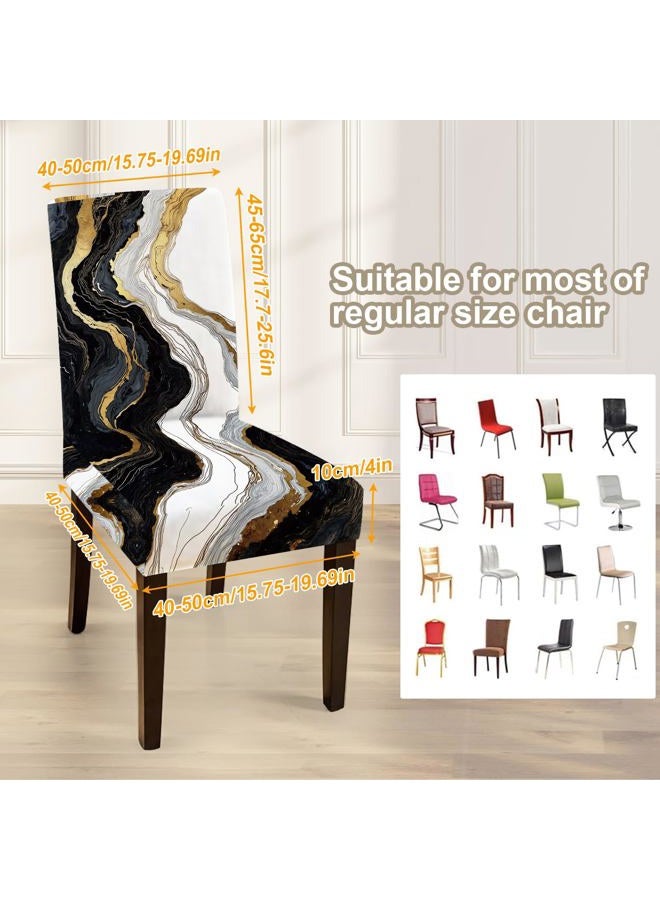 ANNA QUEEN Gold and Black Marble Chair Covers for Dining Room Kitchen Set of 4 – Elegant Stretch Washable Slipcovers for Dining Chairs, Modern Home Decor - Image 2