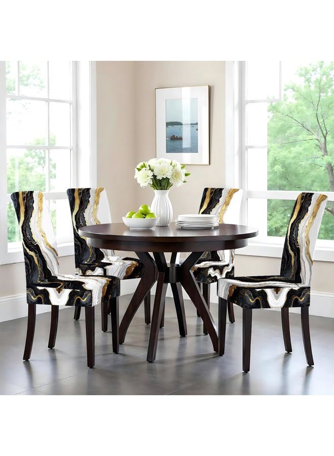 ANNA QUEEN Gold and Black Marble Chair Covers for Dining Room Kitchen Set of 4 – Elegant Stretch Washable Slipcovers for Dining Chairs, Modern Home Decor - Image 4