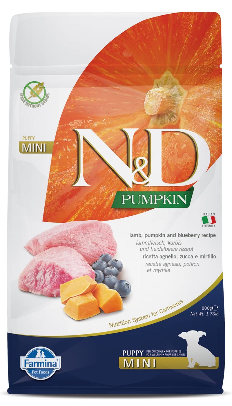 Farmina N&D Pumpkin Puppy Mini Dog Food | Lamb, Blueberry & Pumpkin | Rich in Anti-oxidants|Complete Food for Puppies | 0.8kg | No Artificial Preservatives - Image 1