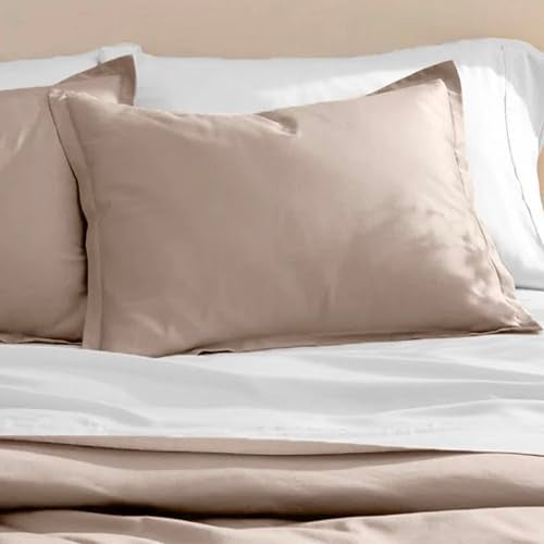 SleepyCat Sateen Cuddle Pillow Solid Case - Pack of 1 | Made of 100% Cotton | 300 TC Buttey Soft Sateen Weave with Envelope Clousre - Pabble (King Size, 32x20 Inches) 1 Piece, Cream - Image 1