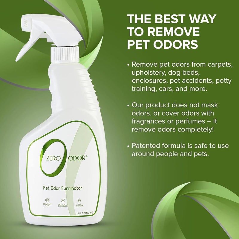 Zero Odor - Pet Odor Eliminator for Strong Odor, Eliminate Air & Surface Odors – Patented Molecular Technology Best For Carpet, Furniture, Beds Smell Great Again (Over 400 Sprays Per Bottle) - Image 5