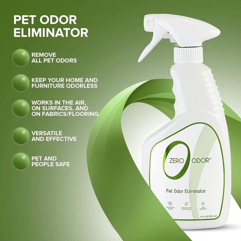 Zero Odor - Pet Odor Eliminator for Strong Odor, Eliminate Air & Surface Odors – Patented Molecular Technology Best For Carpet, Furniture, Beds Smell Great Again (Over 400 Sprays Per Bottle) - Image 4