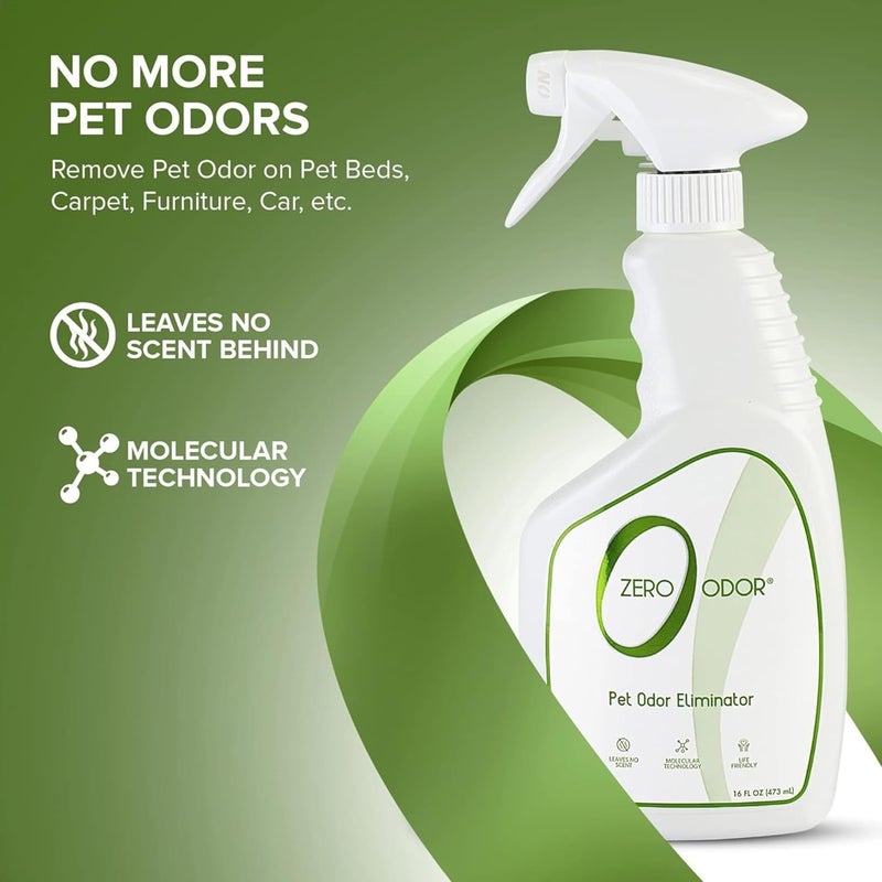Zero Odor - Pet Odor Eliminator for Strong Odor, Eliminate Air & Surface Odors – Patented Molecular Technology Best For Carpet, Furniture, Beds Smell Great Again (Over 400 Sprays Per Bottle) - Image 1