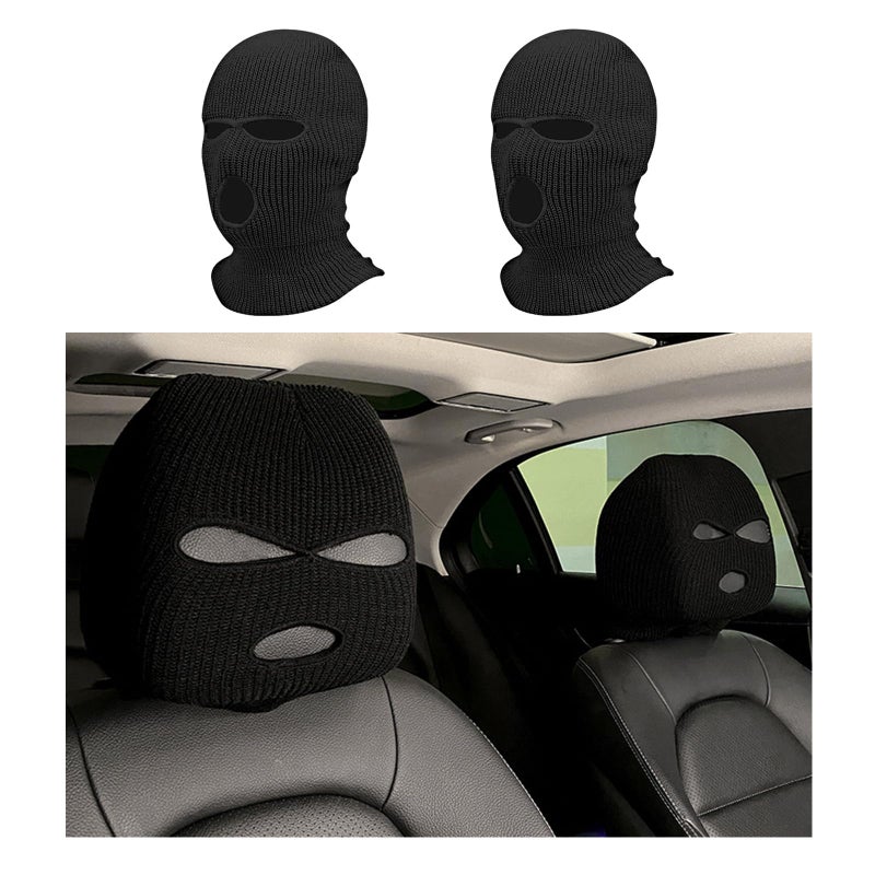 Suvnie 2 PCS Car Headrest Cover Personalized Funny Car Seat Full Face Mask Ski Mask Wrap Protection for Auto Front Seat Rest Decoration Universal Interior Car Accessories Black