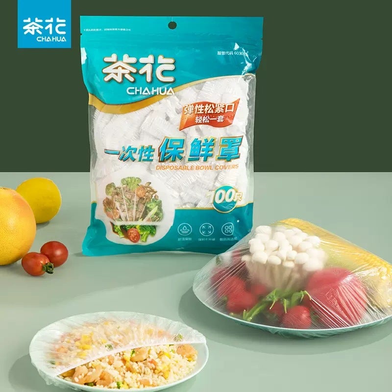 Cha Hua Chahua Food Grade Plastic Wrap - 100 Count, Dustproof Kitchen Stretch Film for Vegetable and Food Storage - Image 1