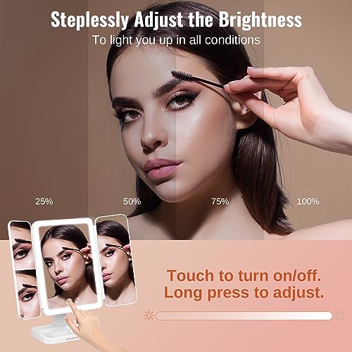 EASEHOLD Lighted Makeup Mirror with 3X Magnification, 3 Color Lights & Touch Sensor - Rechargeable Trifold Vanity Mirror for Travel, Desk, Home Use - Image 4