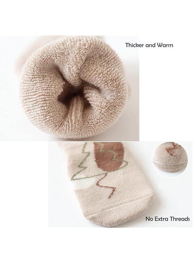 erorex Toddler Cartoon Animal Kids Thick Warm Anti Slip Socks 5 Pairs - Image 3