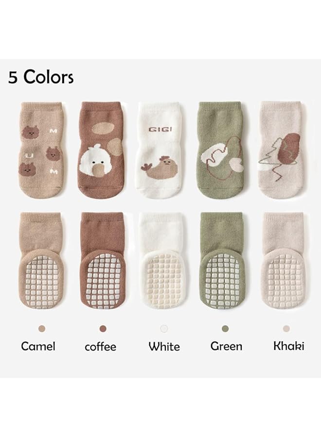 erorex Toddler Cartoon Animal Kids Thick Warm Anti Slip Socks 5 Pairs - Image 5