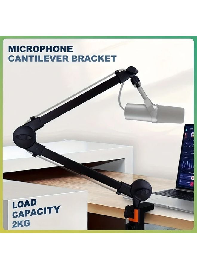 Microphone Cantilever Bracket With Cable Management Clip Adjustable Desktop Stand For Streaming Podcasting Gaming 4 41LB Load Capacity White Black Broadcasting Equipment - Image 2