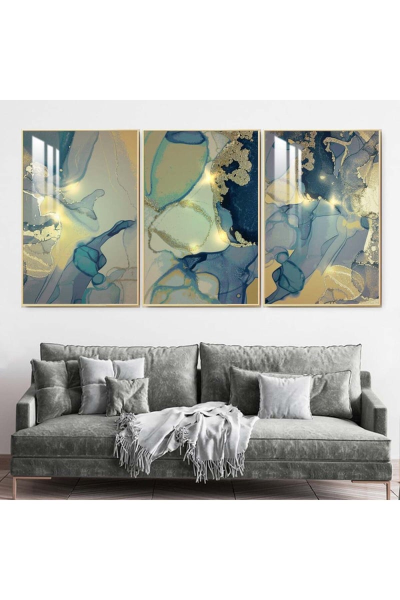 Marktna Three wooden wall painting with a frame and a clear acrylic layer - Image 1