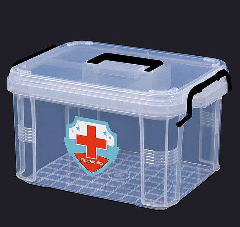 wolpin Medicine Box for Home Rectangular Medical Box Emergency First Aid Box MultiPurpose Box Multi Utility Storage with Handle Detachable Tray White Polypropylene
