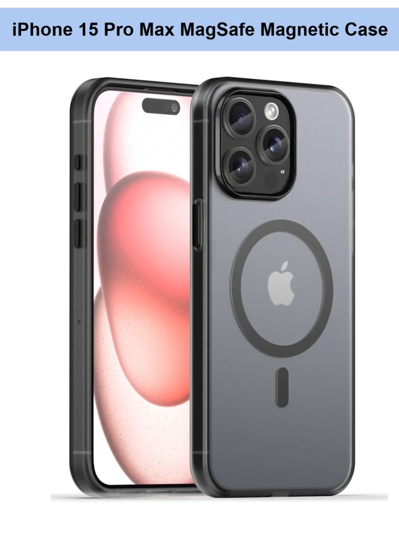 Abania iPhone 15 Pro Max Case with MagSafe, Translucent Matte Black, Slim Military-Grade Shockproof, Anti-Yellow Anti-Fingerprint iPhone 15 Pro Max Cover Compatible with MagSafe Accessories - Image 1