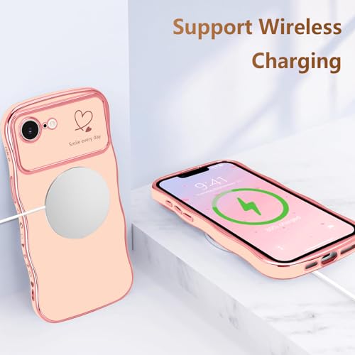 LCHULLE for iPhone 16e Case for iPhone 17e Case for Women Girls, Cute Wave Frame Curly Shape with Love Heart Raised Camera Protection Luxury Plating Shockproof Phone Cover for iPhone 16e/17e, Pink - Image 5