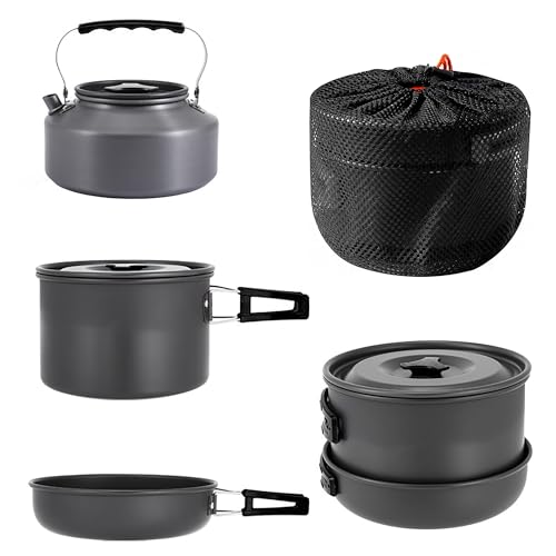 aiGear 3pcs Camping Cookware Mess Kit, Non-Stick Camping Pan Pot Kettle, Lightweight Aluminum, Collapsible Portable Camping Cooking Set for Outdoor Cooking Hiking Picnic, Black (CC01BK05) - Image 1