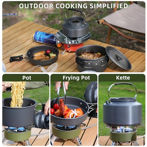 aiGear 3pcs Camping Cookware Mess Kit, Non-Stick Camping Pan Pot Kettle, Lightweight Aluminum, Collapsible Portable Camping Cooking Set for Outdoor Cooking Hiking Picnic, Black (CC01BK05) - Image 2