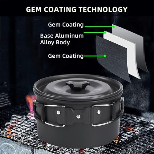 aiGear 3pcs Camping Cookware Mess Kit, Non-Stick Camping Pan Pot Kettle, Lightweight Aluminum, Collapsible Portable Camping Cooking Set for Outdoor Cooking Hiking Picnic, Black (CC01BK05) - Image 4