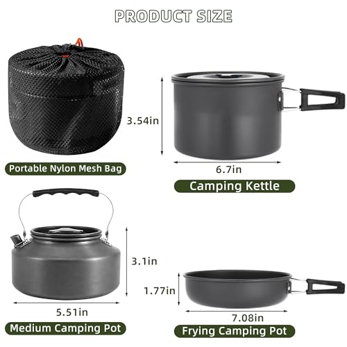 aiGear 3pcs Camping Cookware Mess Kit, Non-Stick Camping Pan Pot Kettle, Lightweight Aluminum, Collapsible Portable Camping Cooking Set for Outdoor Cooking Hiking Picnic, Black (CC01BK05) - Image 5
