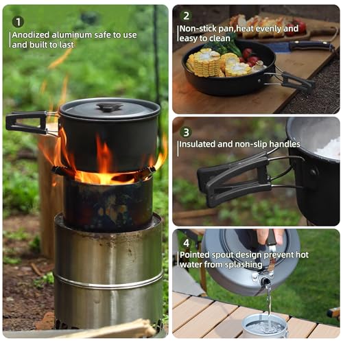 aiGear 3pcs Camping Cookware Mess Kit, Non-Stick Camping Pan Pot Kettle, Lightweight Aluminum, Collapsible Portable Camping Cooking Set for Outdoor Cooking Hiking Picnic, Black (CC01BK05) - Image 3