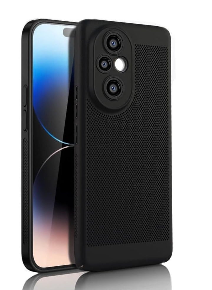 Heat Dissipation Case with Built in Camera Lens Protector Slim Fit Breathable Cooling Anti Fingerprint Hard PC Back Shockproof Cover For Honor 200 (Black)