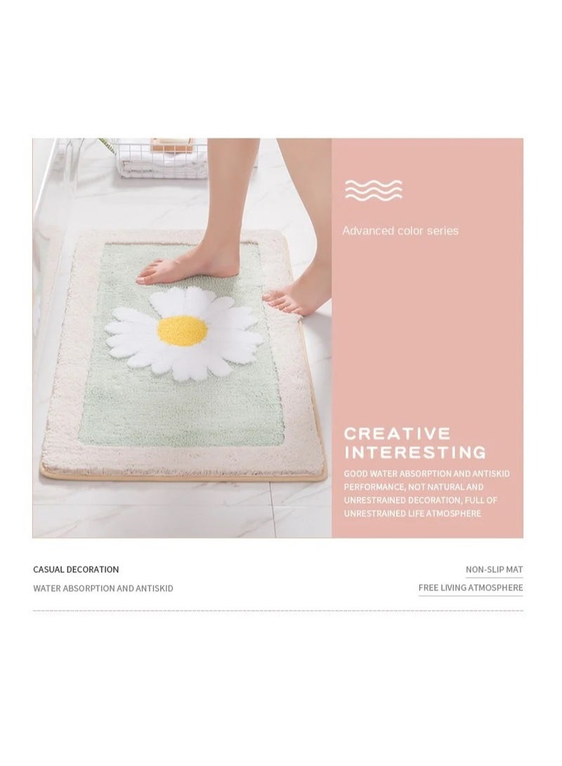 Bluejw Daisy Bath Mat Non-Slip Soft Adorable Boho Floral Bath Rugs Machine Washable Bathtub Mat Water Absorbent Plush Shaggy Carpet Thick Bathroom Kitchen Floor Microfiber Doormat 50x80cm - Image 2