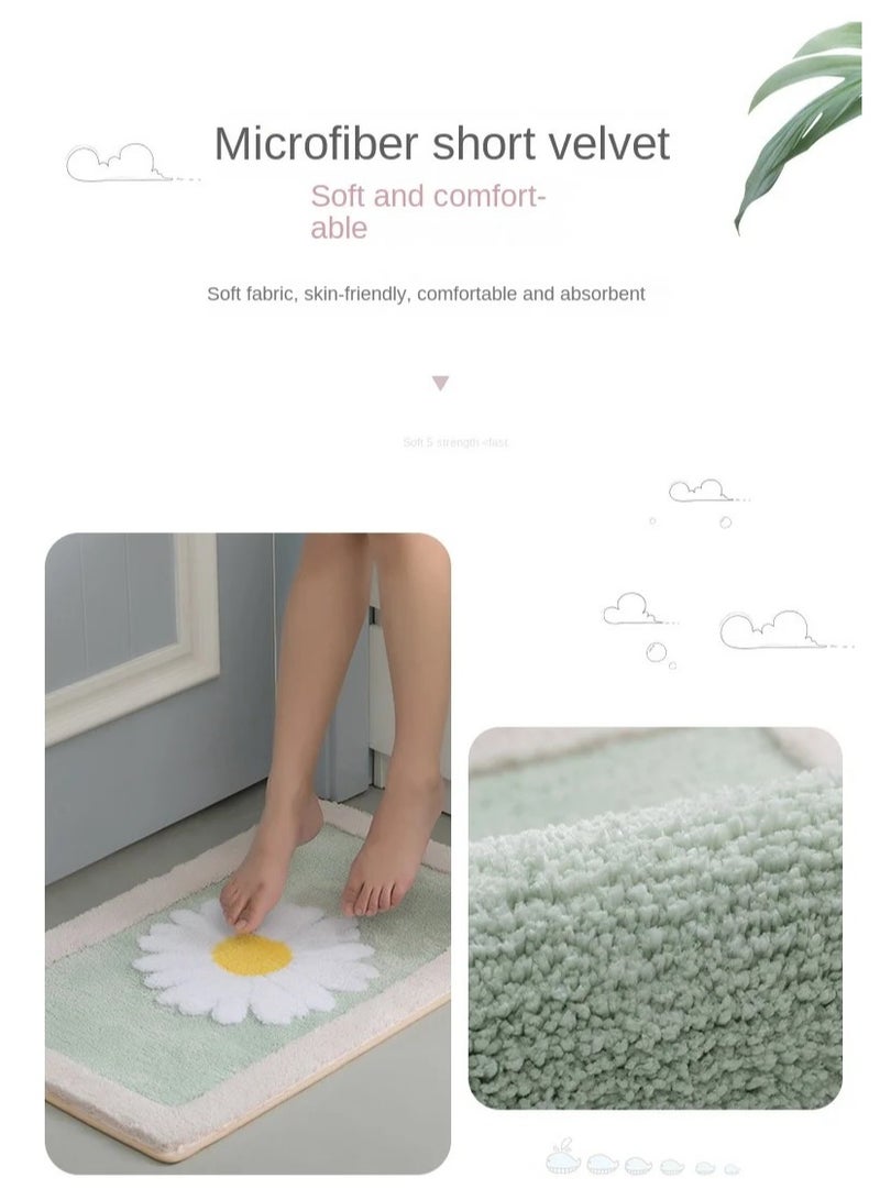 Bluejw Daisy Bath Mat Non-Slip Soft Adorable Boho Floral Bath Rugs Machine Washable Bathtub Mat Water Absorbent Plush Shaggy Carpet Thick Bathroom Kitchen Floor Microfiber Doormat 50x80cm - Image 4