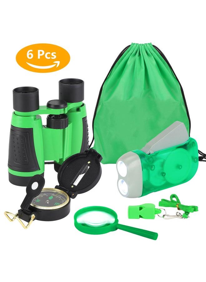 Thoraya 6Pcs Outdoor Exploration Binoculars Set Young Kids Educational Gift for Camping Hiking Green  - Image 1