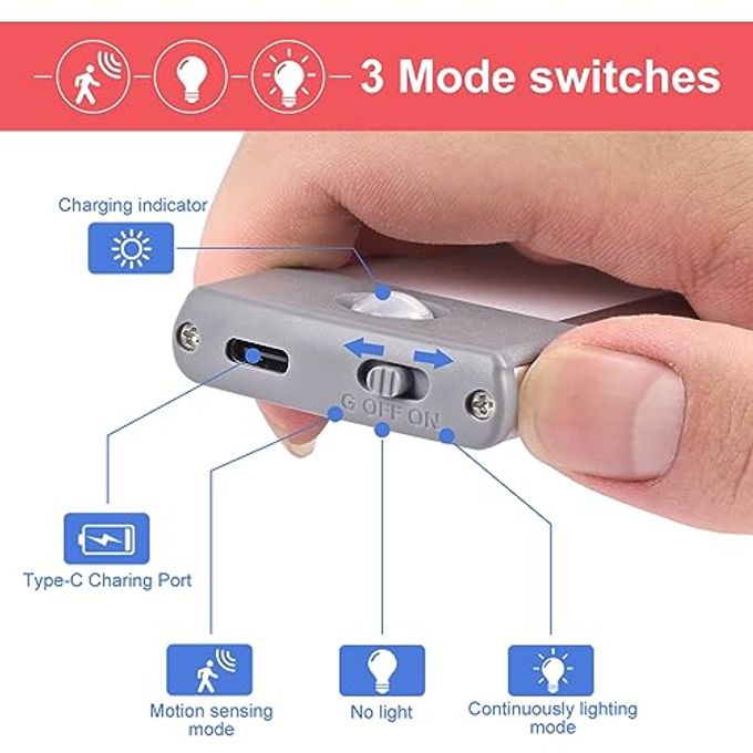 LEPOTEC LED Motion Sensor Light,Under Counter Lighting, Wireless USB Rechargeable Kitchen Night Lights,Battery Powered Operated Light,54-LED Light for Wardrobe,Closets,Cabinet,Cupboard, 2 Count (Pack of 1) - Image 3